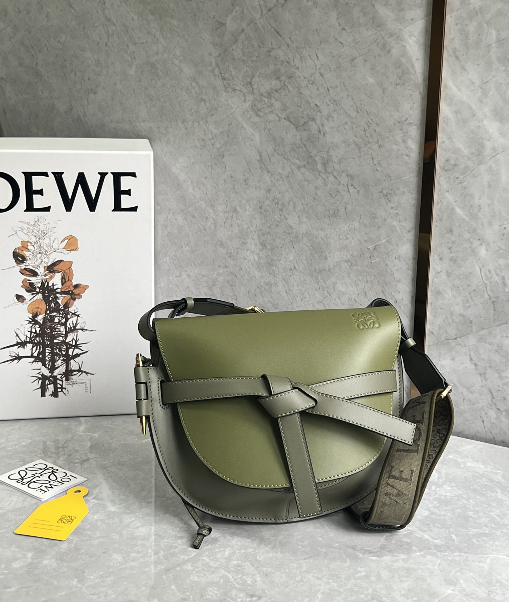 Loewe Small Gate Dual Bag in Soft Calfskin and Jacquard Green